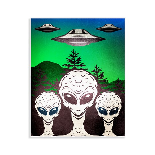 Stupell Industries Vintage Aliens & UFO Wall Plaque Design by Kim Allen
